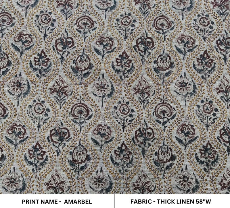 Aristan Hand Block Print Maroon Floral Thick Linen Fabric - Amerbel