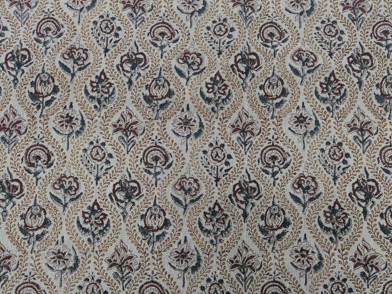 Aristan Hand Block Print Maroon Floral Thick Linen Fabric - Amerbel