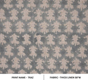 Aristan Handmade Block Print Beige Floral Thick Linen Fabric - Traz