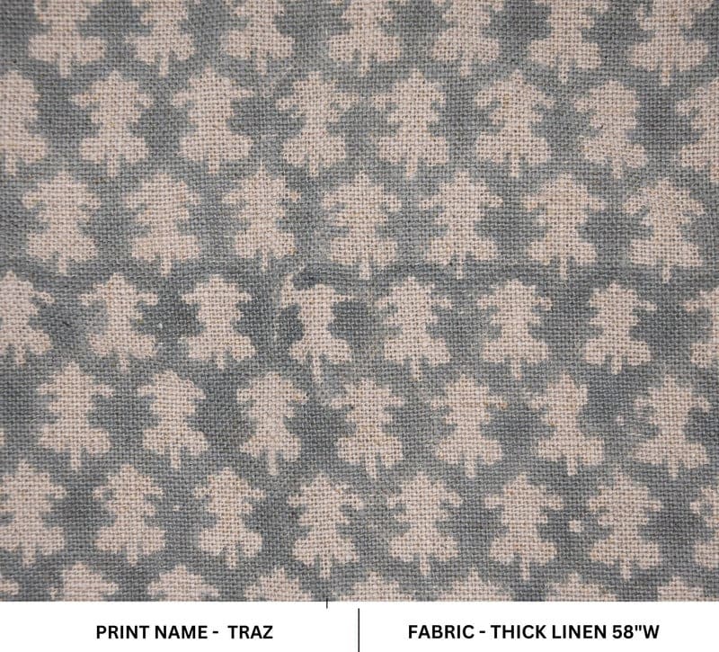 Aristan Handmade Block Print Beige Floral Thick Linen Fabric - Traz