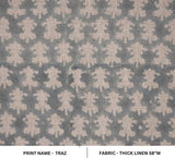 Aristan Handmade Block Print Beige Floral Thick Linen Fabric - Traz