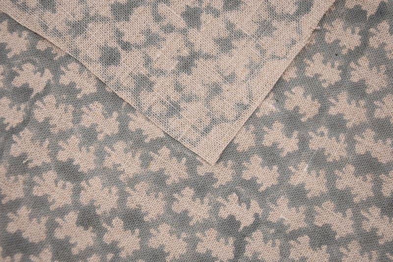 Aristan Handmade Block Print Beige Floral Thick Linen Fabric - Traz