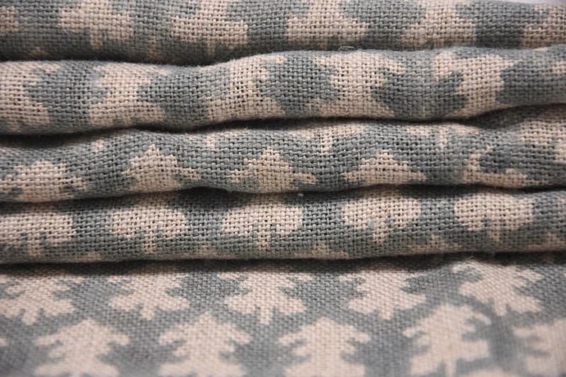 Aristan Handmade Block Print Beige Floral Thick Linen Fabric - Traz