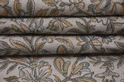 Aristan Handmade Block Print Brown Pure Linen Fabric - Qudrat