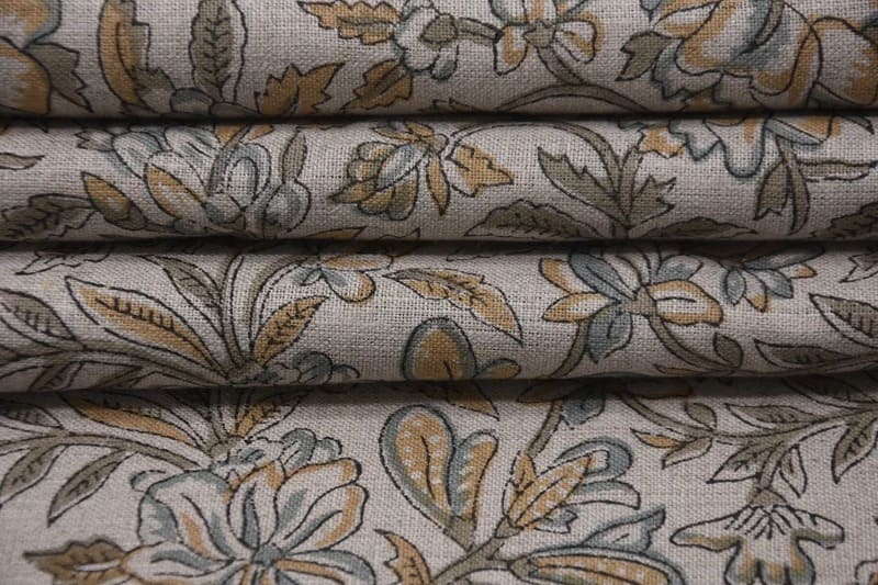 Aristan Handmade Block Print Brown Pure Linen Fabric - Qudrat