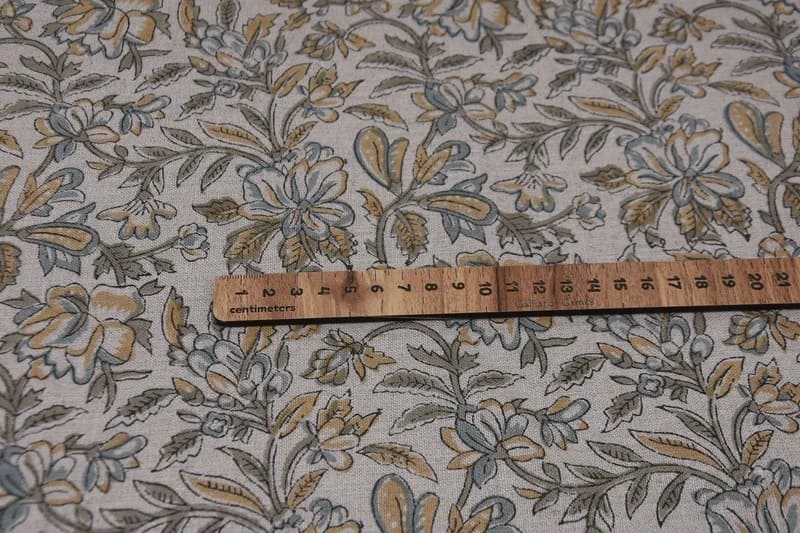 Aristan Handmade Block Print Brown Pure Linen Fabric - Qudrat