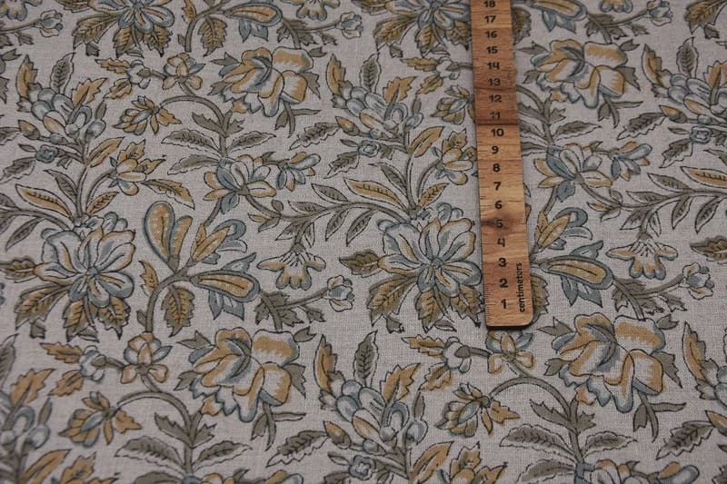 Aristan Handmade Block Print Brown Pure Linen Fabric - Qudrat