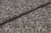 Aristan Handmade Block Print Brown Pure Linen Fabric - Qudrat