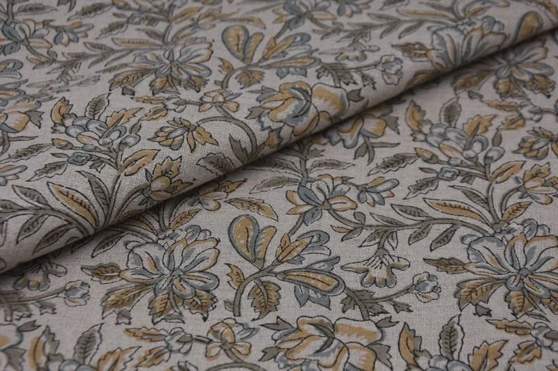 Aristan Handmade Block Print Brown Pure Linen Fabric - Qudrat