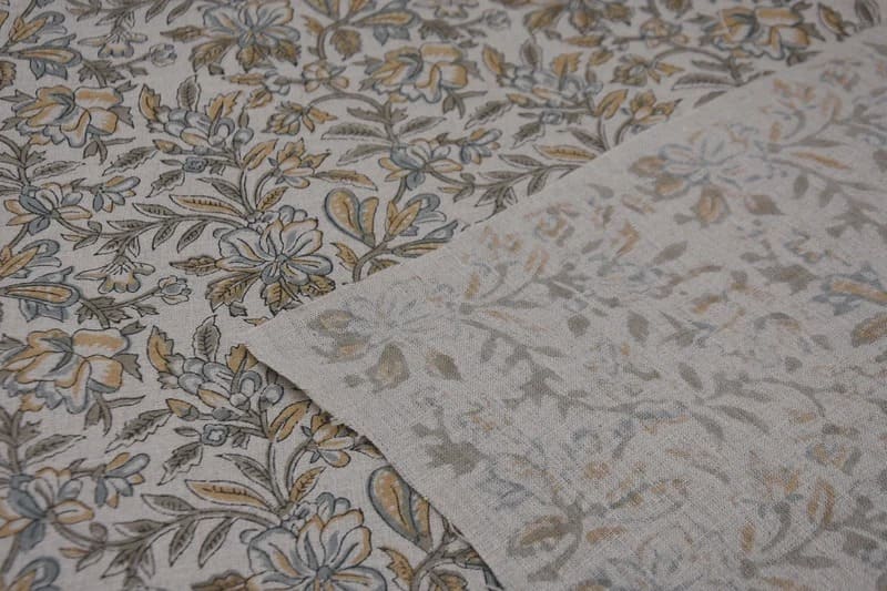 Aristan Handmade Block Print Brown Pure Linen Fabric - Qudrat