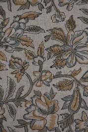 Aristan Handmade Block Print Brown Pure Linen Fabric - Qudrat