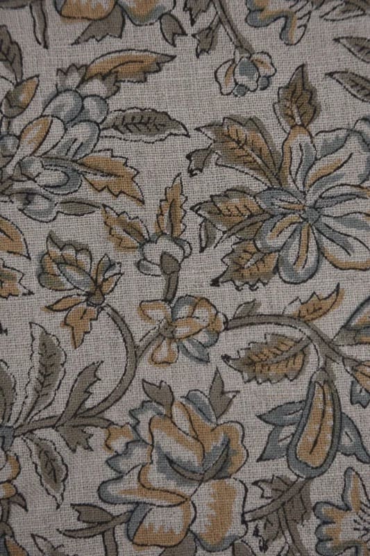 Aristan Handmade Block Print Brown Pure Linen Fabric - Qudrat