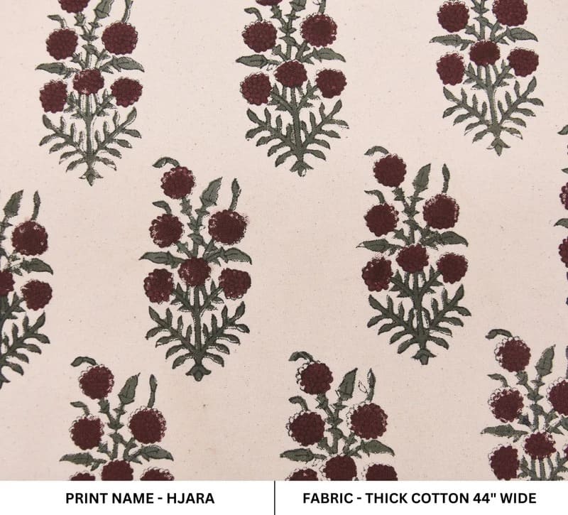 Aristan Handmade Block Print Green Thick Cotton Fabric - Hjara
