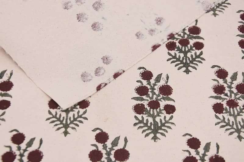 Aristan Handmade Block Print Green Thick Cotton Fabric - Hjara