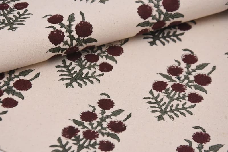 Aristan Handmade Block Print Green Thick Cotton Fabric - Hjara