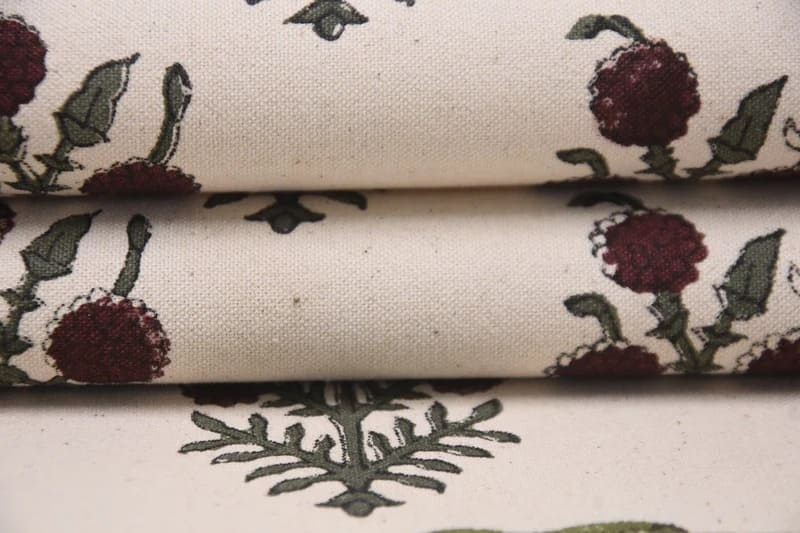 Aristan Handmade Block Print Green Thick Cotton Fabric - Hjara