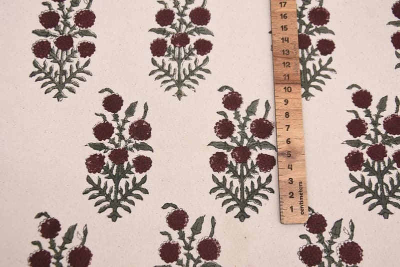 Aristan Handmade Block Print Green Thick Cotton Fabric - Hjara