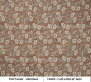 Aristan Pure Linen Hand Block Print Brown Floral Fabric - Haridwar