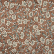 Aristan Pure Linen Hand Block Print Brown Floral Fabric - Haridwar