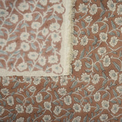 Aristan Pure Linen Hand Block Print Brown Floral Fabric - Haridwar