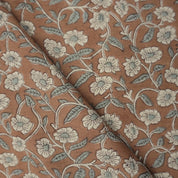 Aristan Pure Linen Hand Block Print Brown Floral Fabric - Haridwar