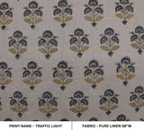 Aristan Pure Linen Hand Block Print Gold Floral Fabric - Traffic Light