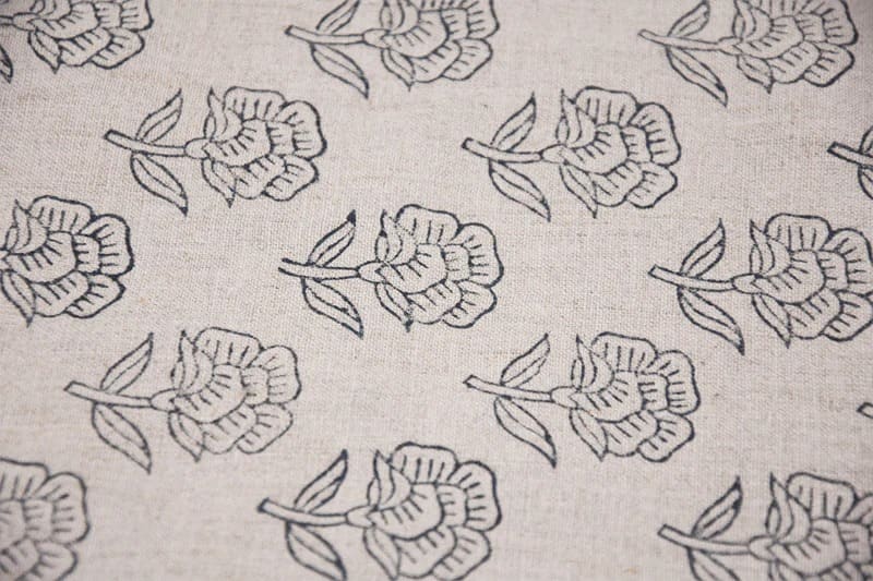 Aristan Pure Linen Hand Block Print Grey Floral Fabric - Rohini
