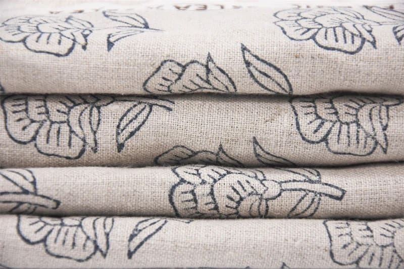 Aristan Pure Linen Hand Block Print Grey Floral Fabric - Rohini