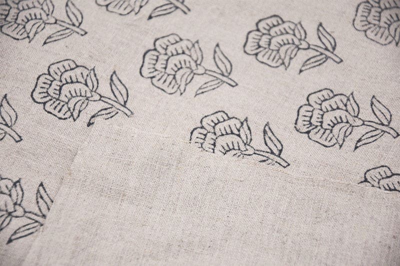 Aristan Pure Linen Hand Block Print Grey Floral Fabric - Rohini