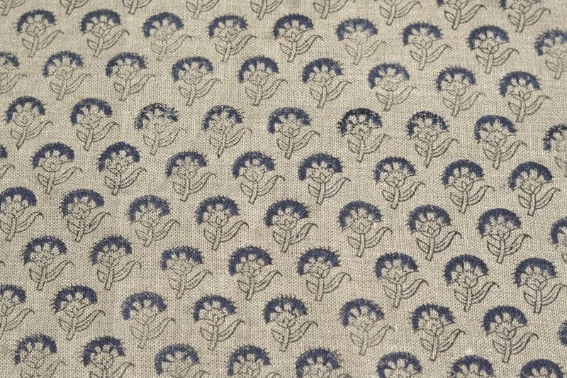 Aristanal Hand Block Print Beige FloralThick Linen Flower - Juju Flower