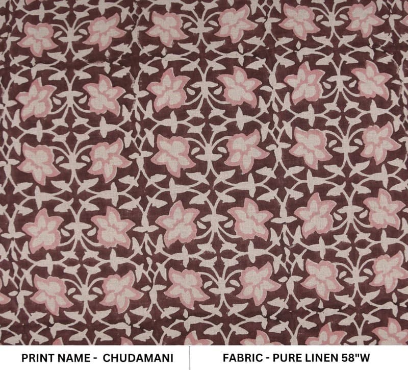 Aristan Hand Block Print Pink Pure Linen Fabric - Chudamani