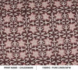 Aristan Hand Block Print Pink Pure Linen Fabric - Chudamani