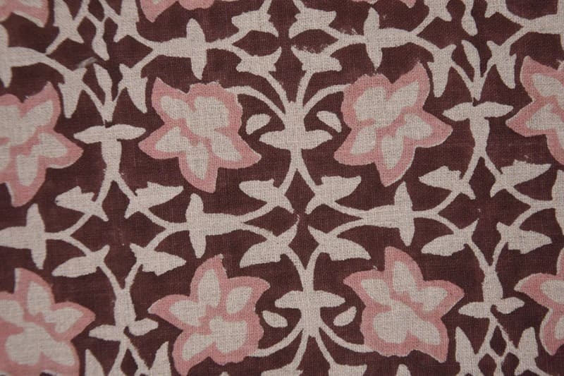 Aristan Hand Block Print Pink Pure Linen Fabric - Chudamani