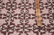 Aristan Hand Block Print Pink Pure Linen Fabric - Chudamani