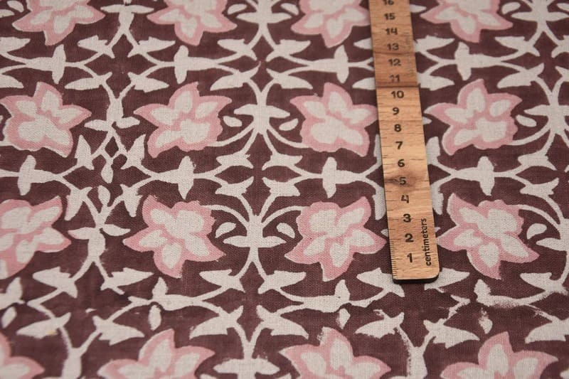 Aristan Hand Block Print Pink Pure Linen Fabric - Chudamani