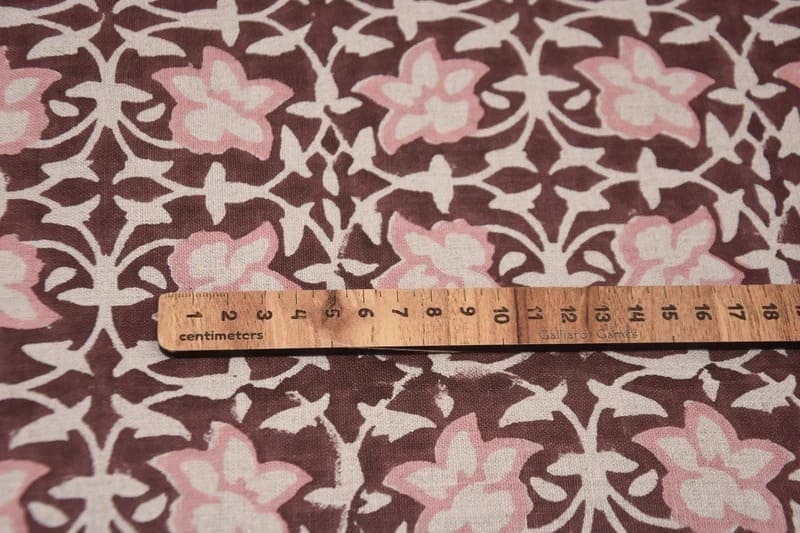 Aristan Hand Block Print Pink Pure Linen Fabric - Chudamani