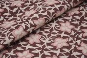 Aristan Hand Block Print Pink Pure Linen Fabric - Chudamani