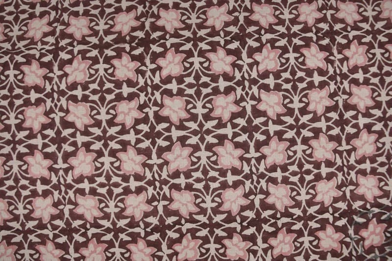 Aristan Hand Block Print Pink Pure Linen Fabric - Chudamani