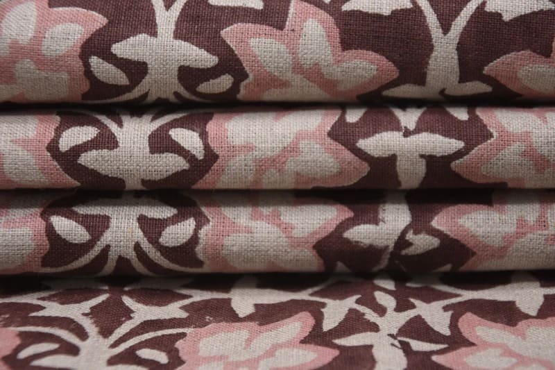Aristan Hand Block Print Pink Pure Linen Fabric - Chudamani