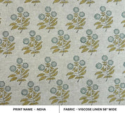 Arsitan Handmade  Block Printed Blue Floral Viscose Linen Fabric - Neha