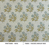 Arsitan Handmade  Block Printed Blue Floral Viscose Linen Fabric - Neha