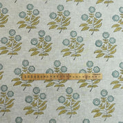 Arsitan Handmade  Block Printed Blue Floral Viscose Linen Fabric - Neha