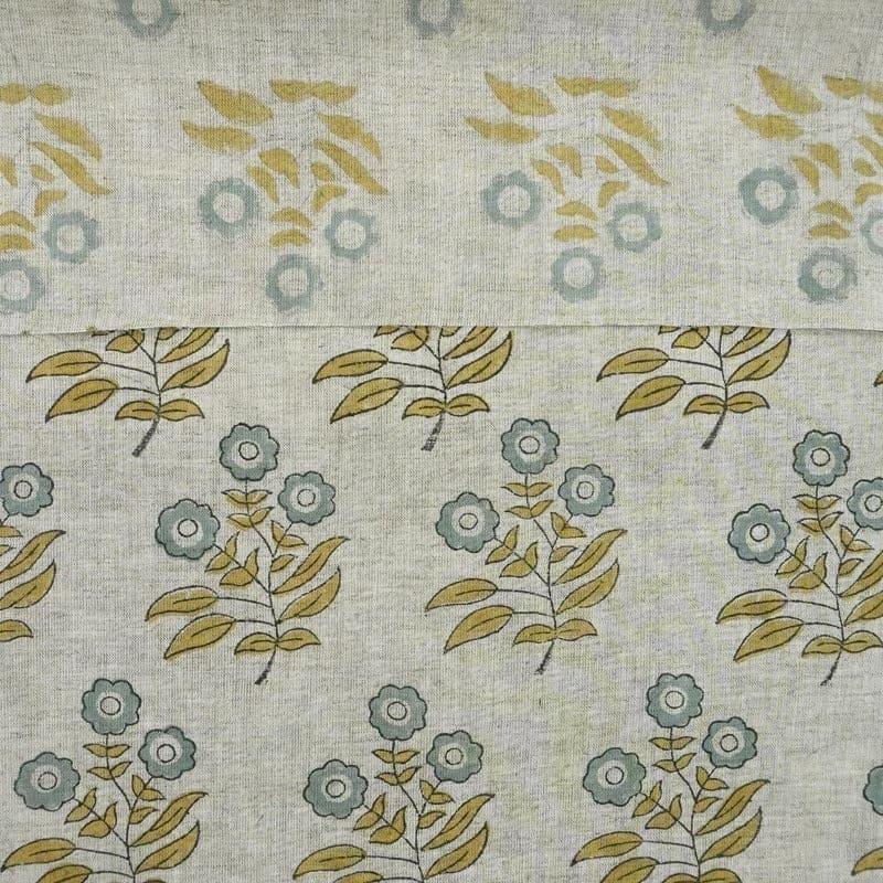 Arsitan Handmade  Block Printed Blue Floral Viscose Linen Fabric - Neha