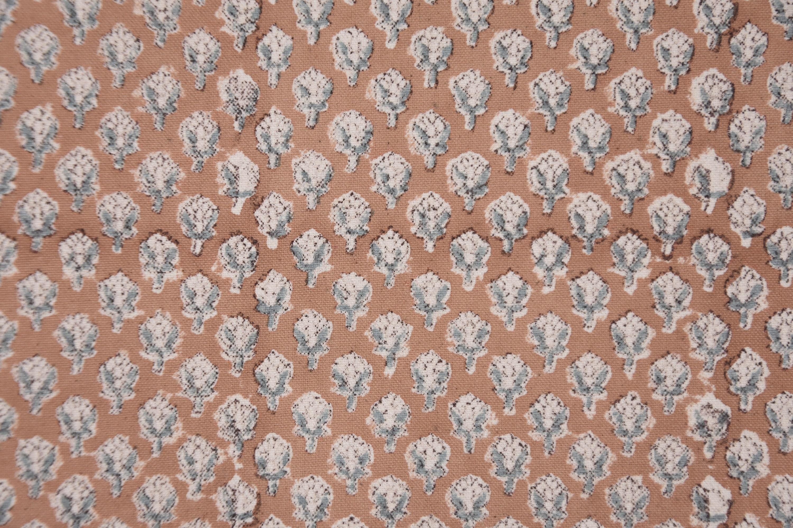 Duck Canvas 50" Wide Hand Block Printed Brown Mini Floral Fabric for Pillow Covers - MOGRA PHOOL