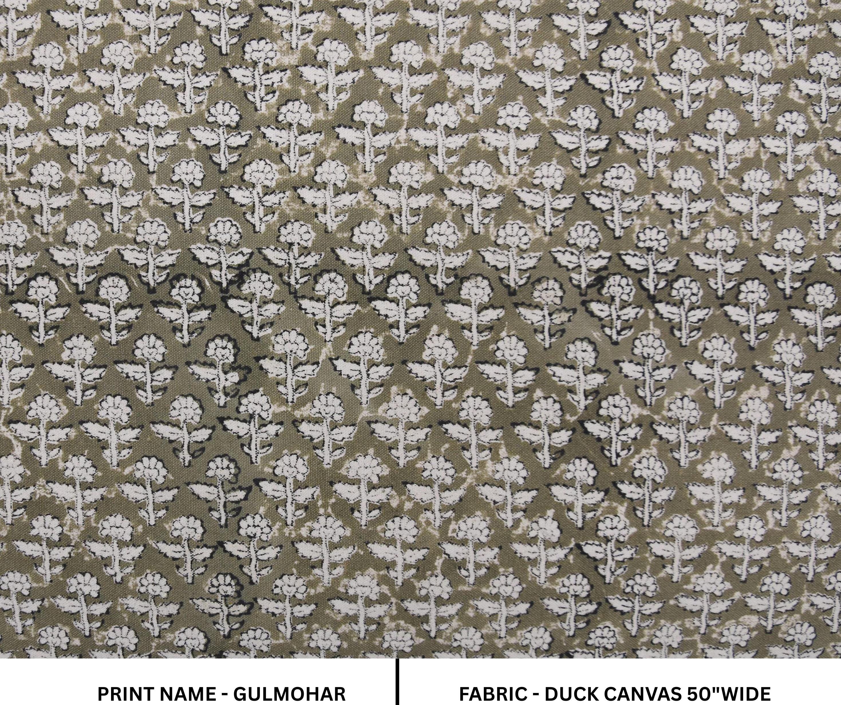 Cotton Block Print Fabric 50 Inch Width Medium Weight Duck Canvas Beige Base Color Curtains and Drapes Pillow Covers Tablecloths and Runners Bedding Tote Bag Lampshades Napkins by Fabritual