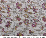 Linen Block Print Fabric Thick Cotton White 60 Inch Width Medium Weight Linen White Base Color Curtains and Drapes Upholstery Handmade Art Pillow Covers Tablecloths and Runners Bedding Tote Bag Lampshades Napkins by Fabritual