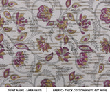 Hand Printed Purple & Mustard Floral Decorative Pillow Cover in Thick Cotton White Upholstery Fabric – SARASWATI