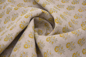 Indian Hand Block Thick Linen 58" Wide Mustard Floral Sofa Cover Fabric on Bagru Buti Print