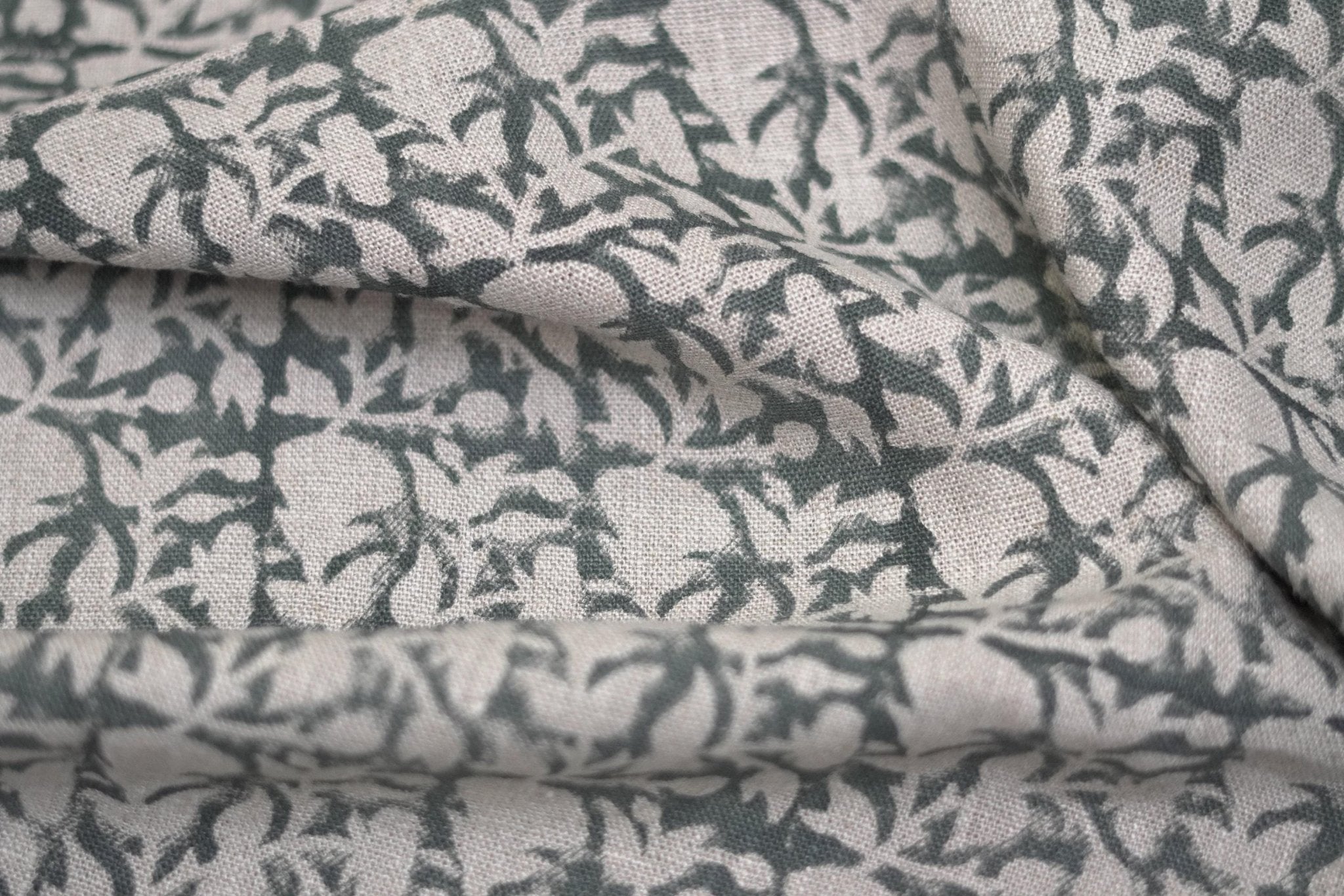 Handcrafted Indian Block Printed Premium Gray Floral Thick Linen 58" Wide Fabric – Midnight Gudhal