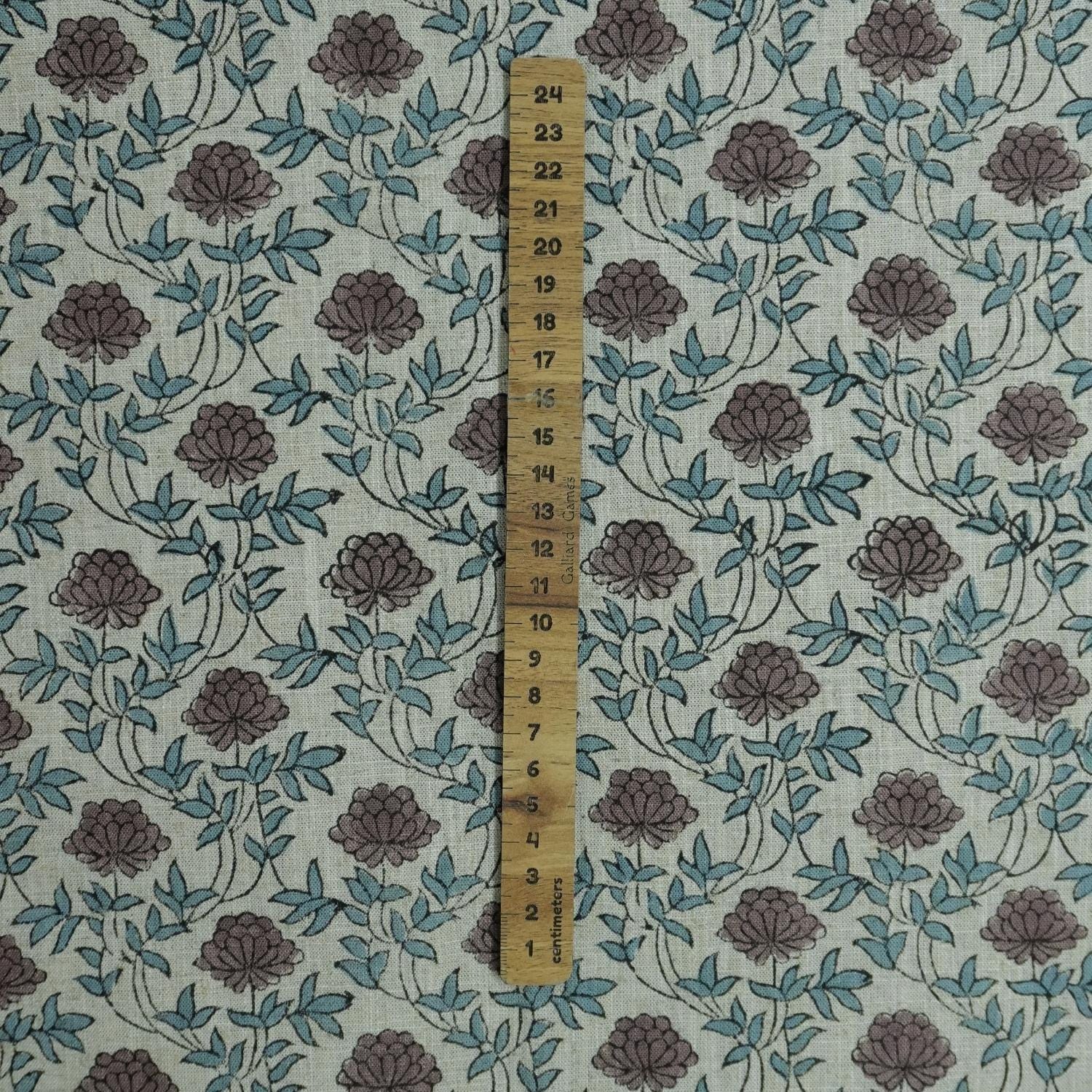 HAND BLOCK PRINT LINEN FABRIC VISCOSE FOR DRAPERY AND CURTAIN FLORAL INDIAN LINEN FABRIC - KHUBSURAT